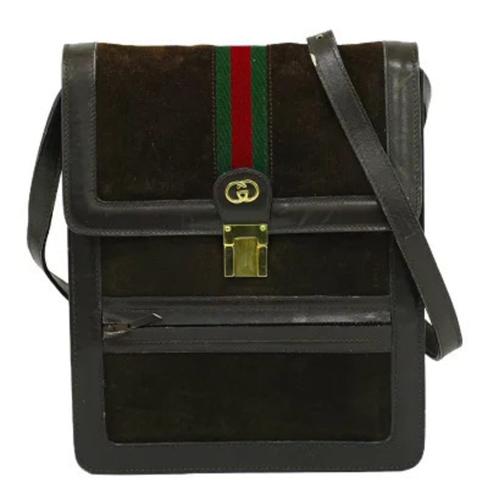 Gucci Shelly Suede Leather Shoulder Bag Brown